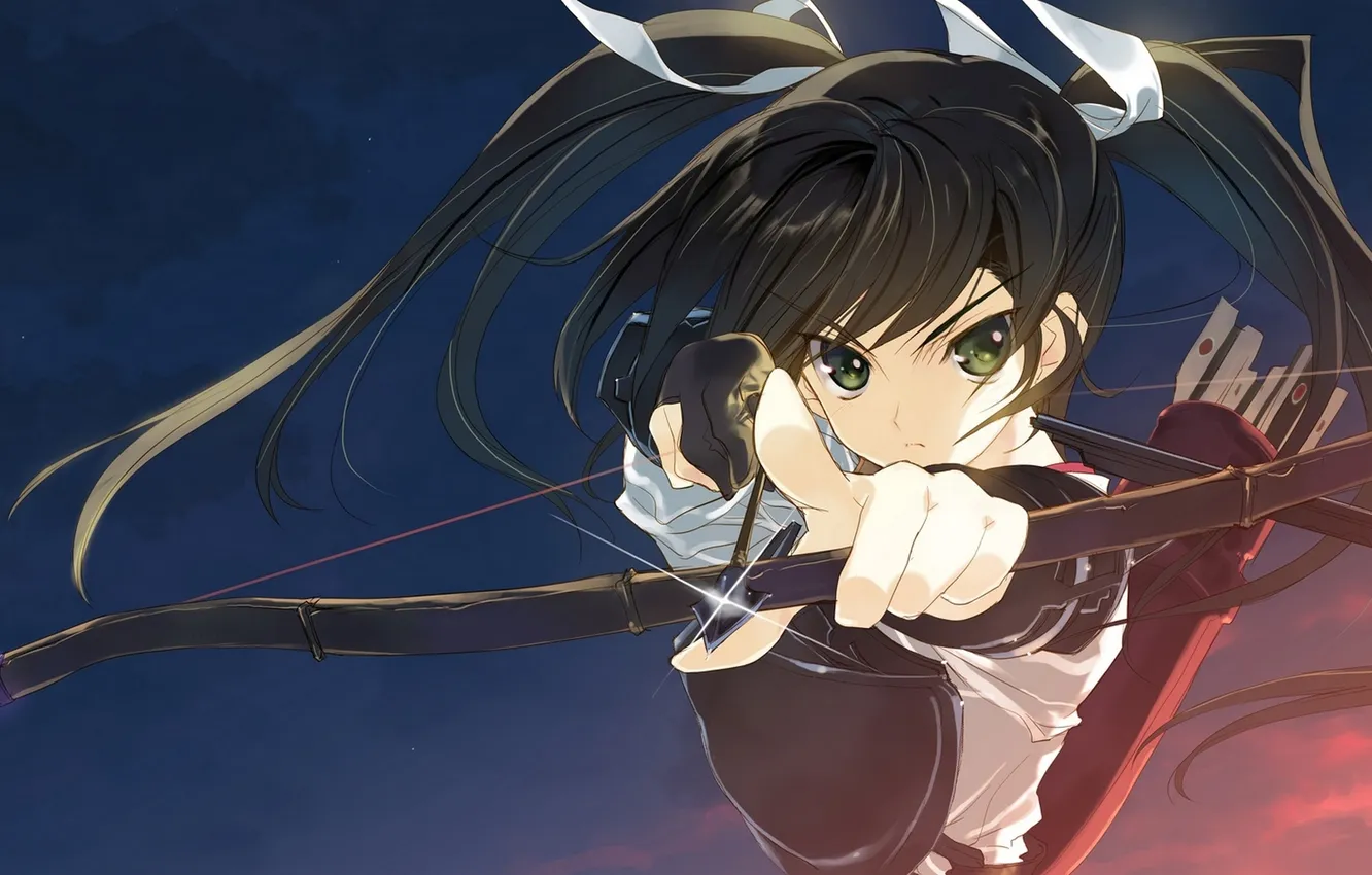 Photo wallpaper the sky, girl, clouds, weapons, anime, bow, art, arrow