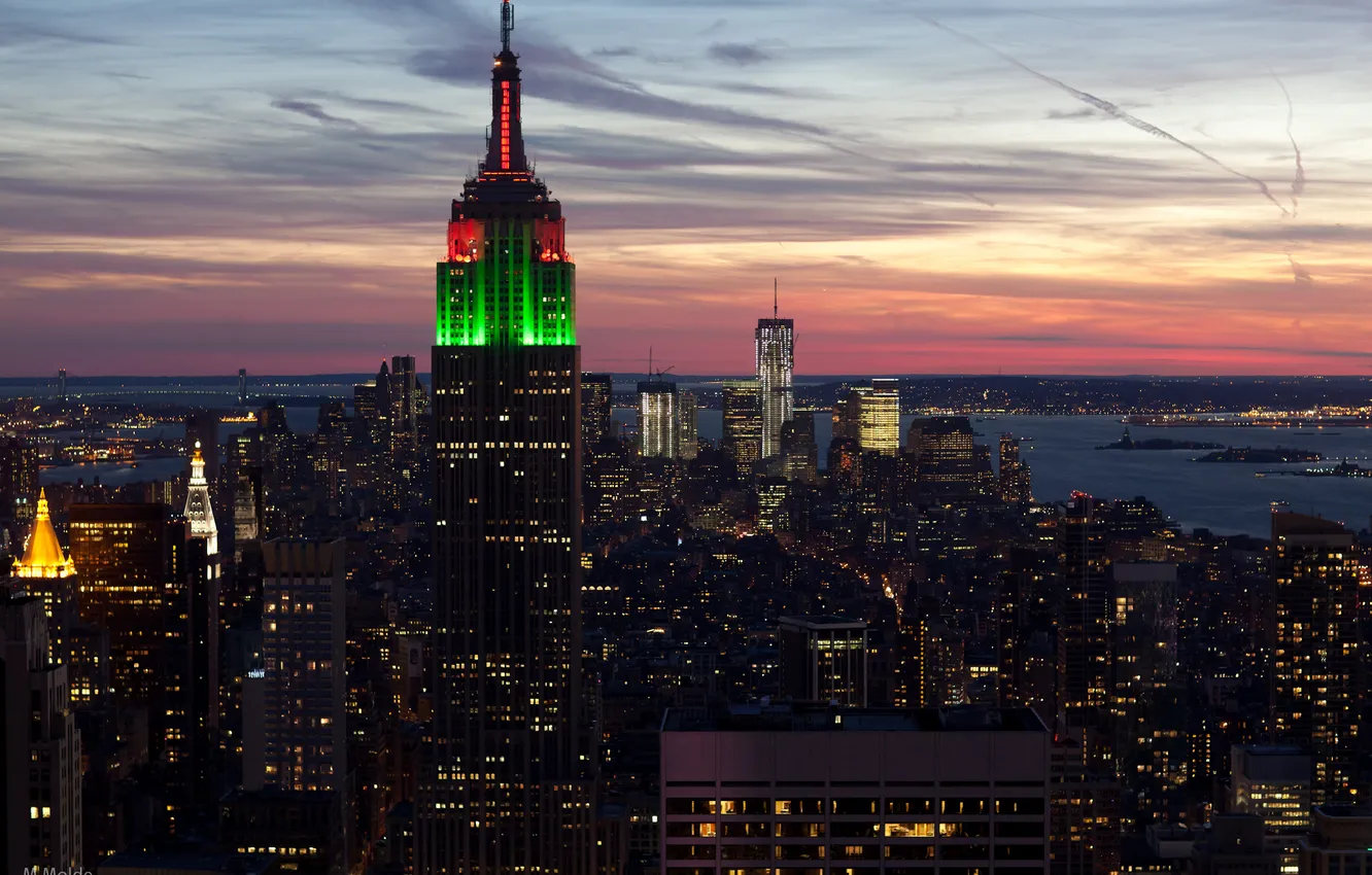 Photo wallpaper sunset, the city, new York, The Empire state building
