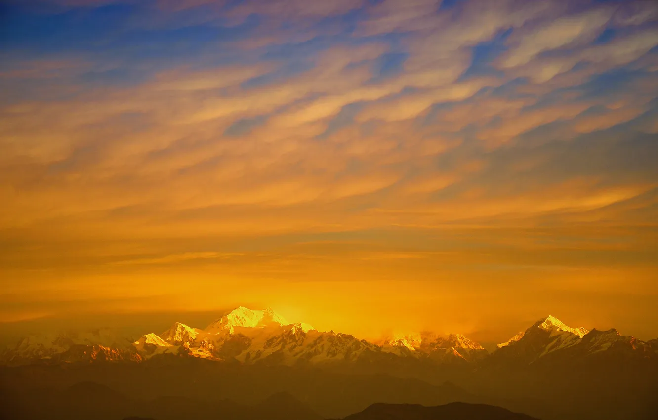 Photo wallpaper the sky, clouds, landscape, mountains