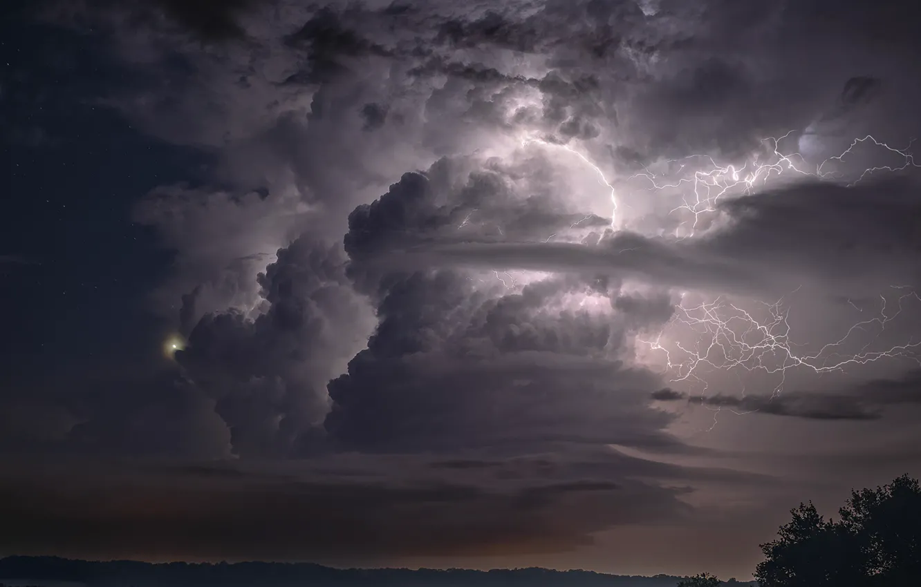 Photo wallpaper the storm, the sky, clouds, night, lightning