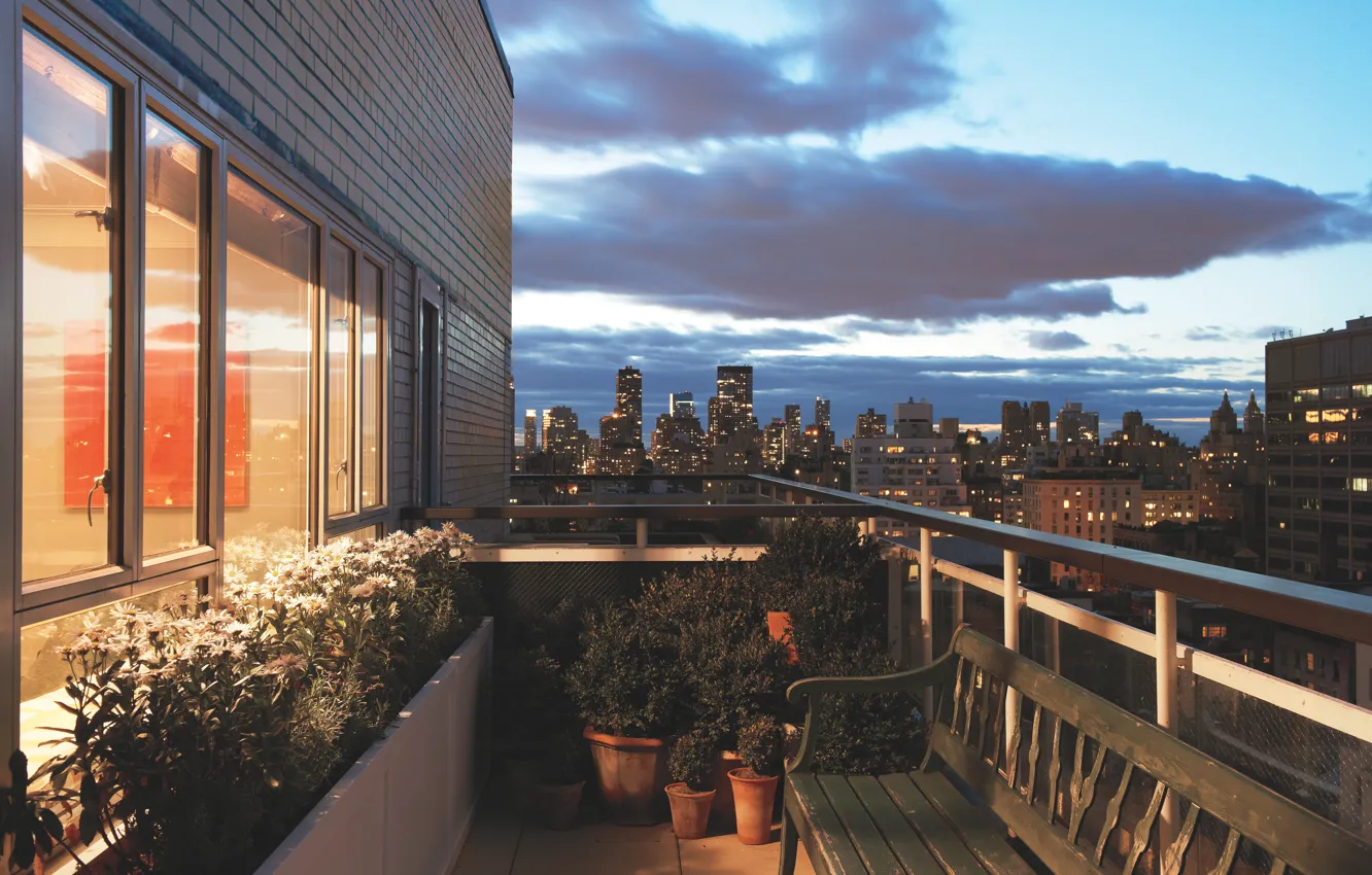 Photo wallpaper design, style, interior, balcony, megapolis, New York city, city apartment, living space