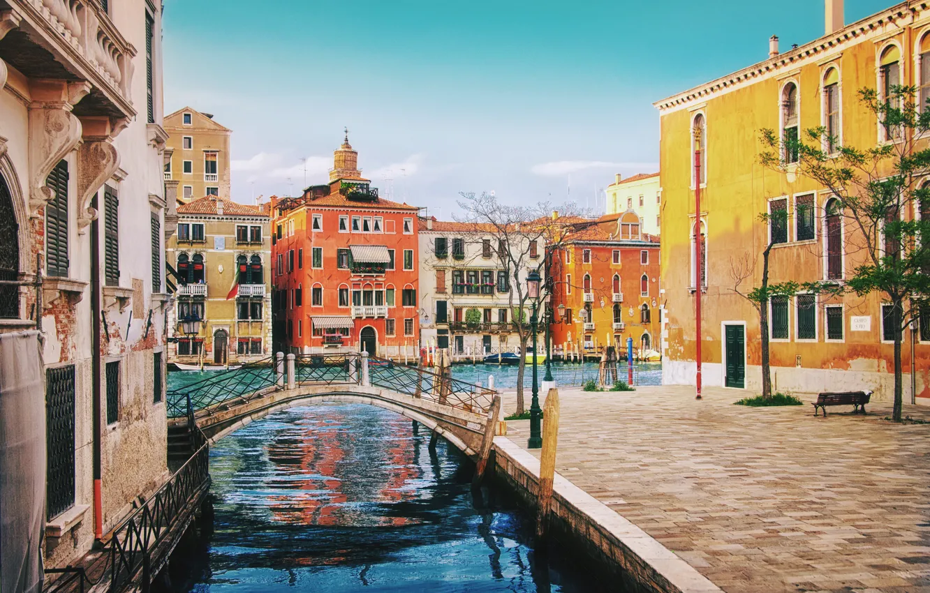 Photo wallpaper street, building, home, Italy, Venice, channel, the bridge, Italy