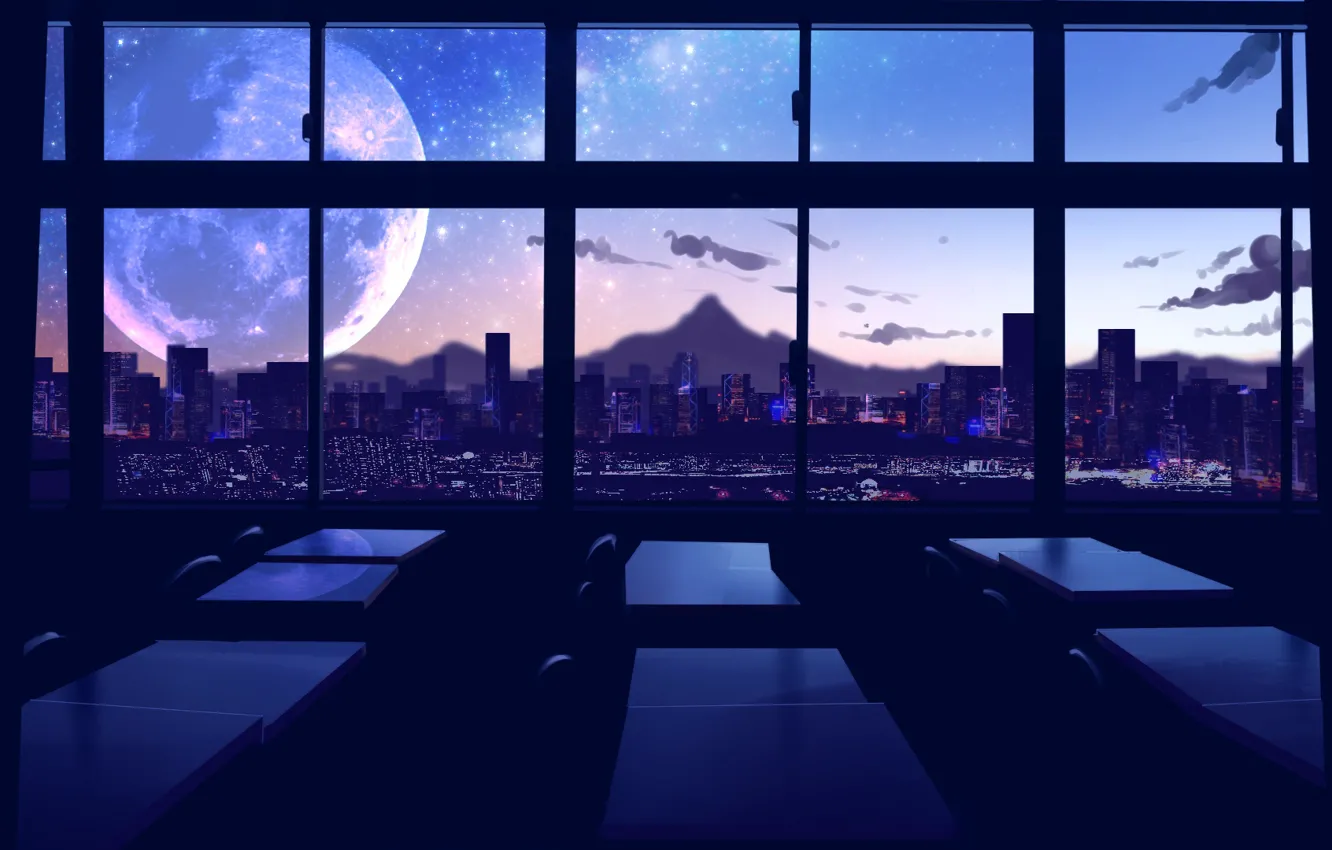 Photo wallpaper the city, the moon, the evening, classroom
