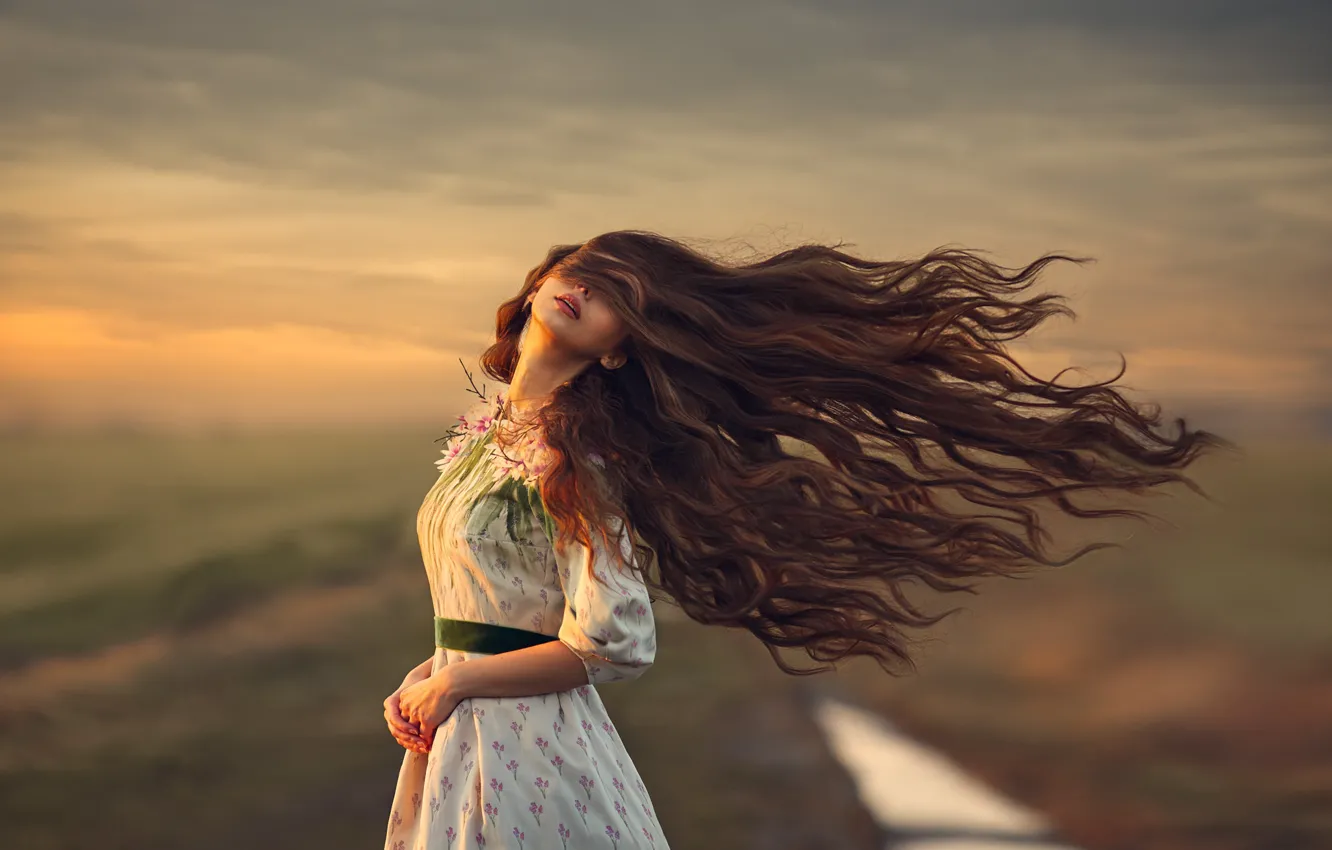 Photo wallpaper girl, mood, the wind, hair, dress, Monica Lazar