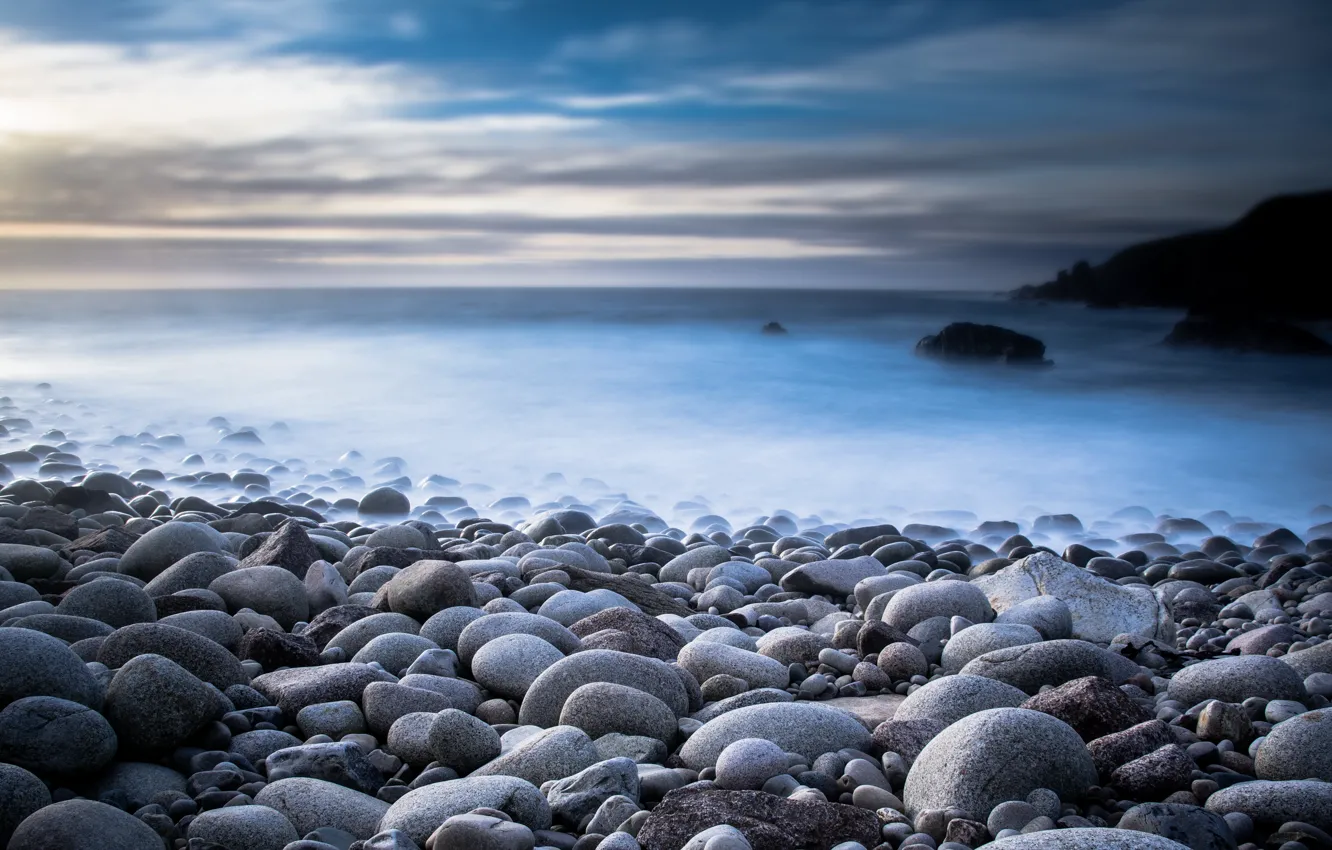 Photo wallpaper sea, landscape, nature, stones, haze