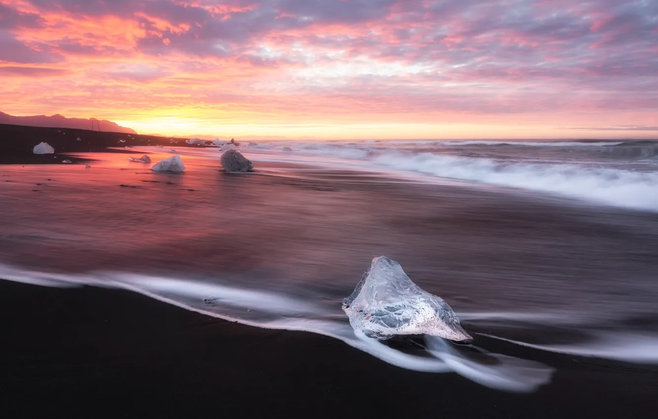 Photo wallpaper ice, sea, beach, the sky, light, shore