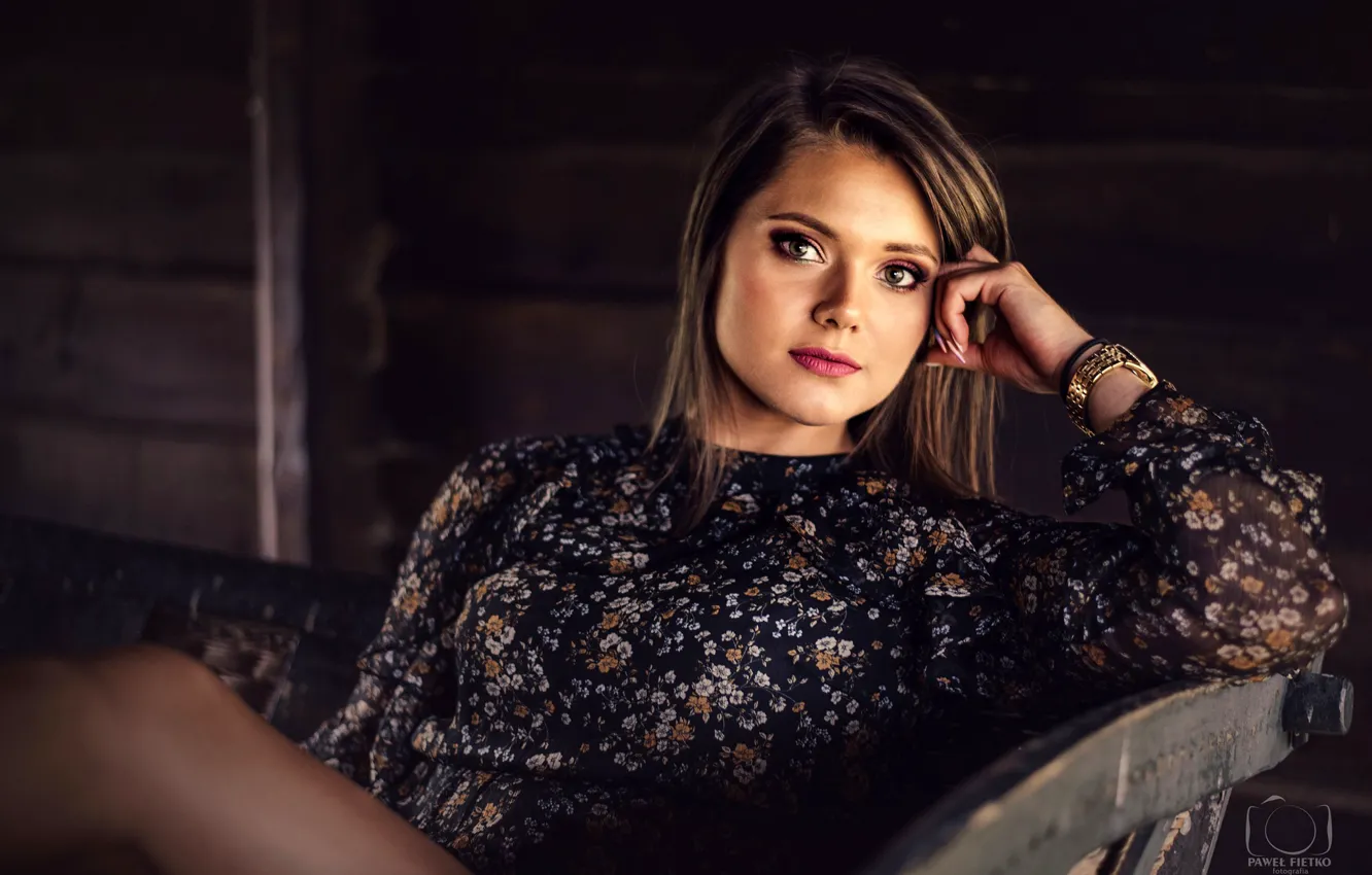 Photo wallpaper look, pose, model, portrait, makeup, hairstyle, blouse, brown hair