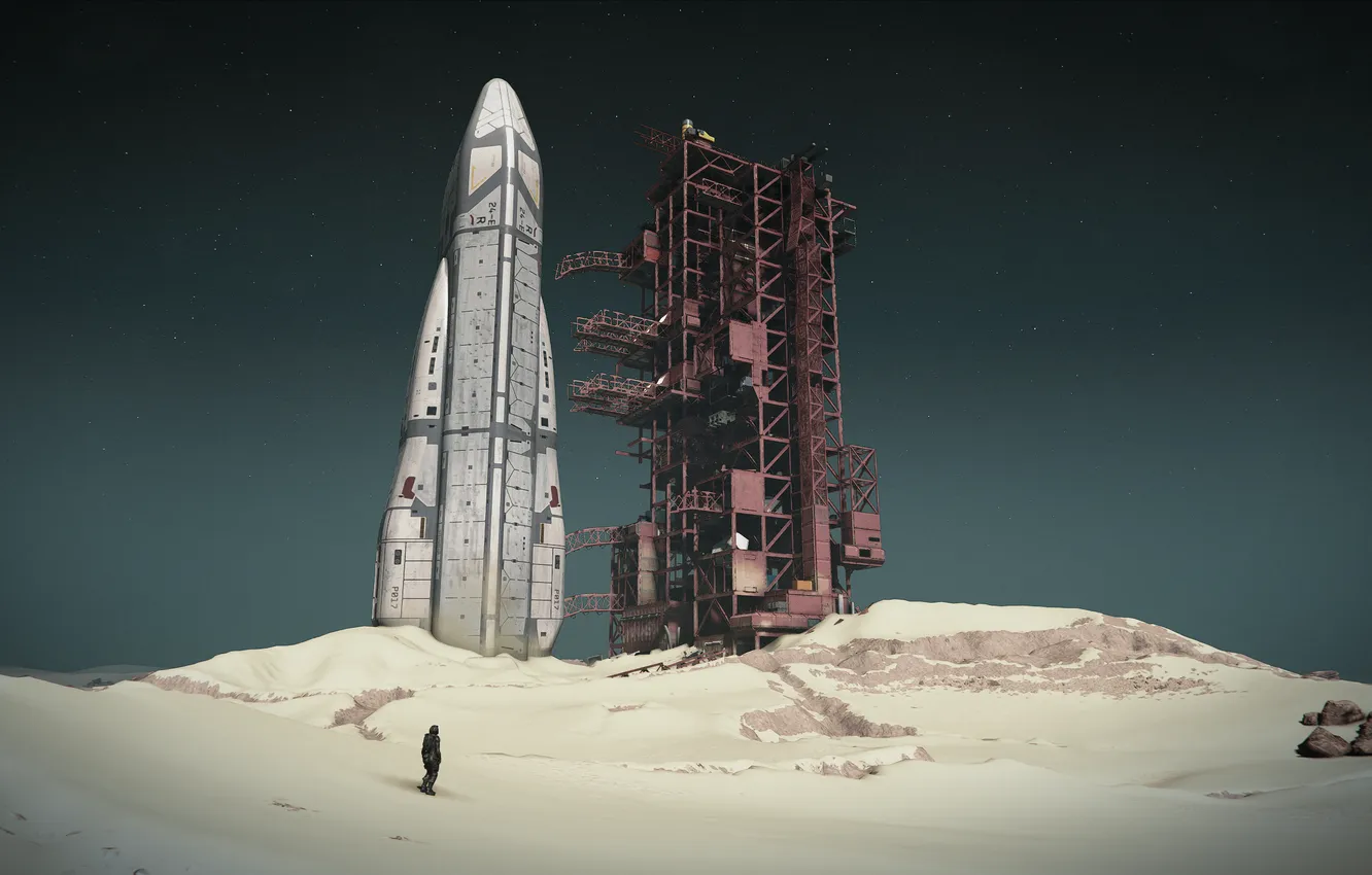 Photo wallpaper space, planet, rocket