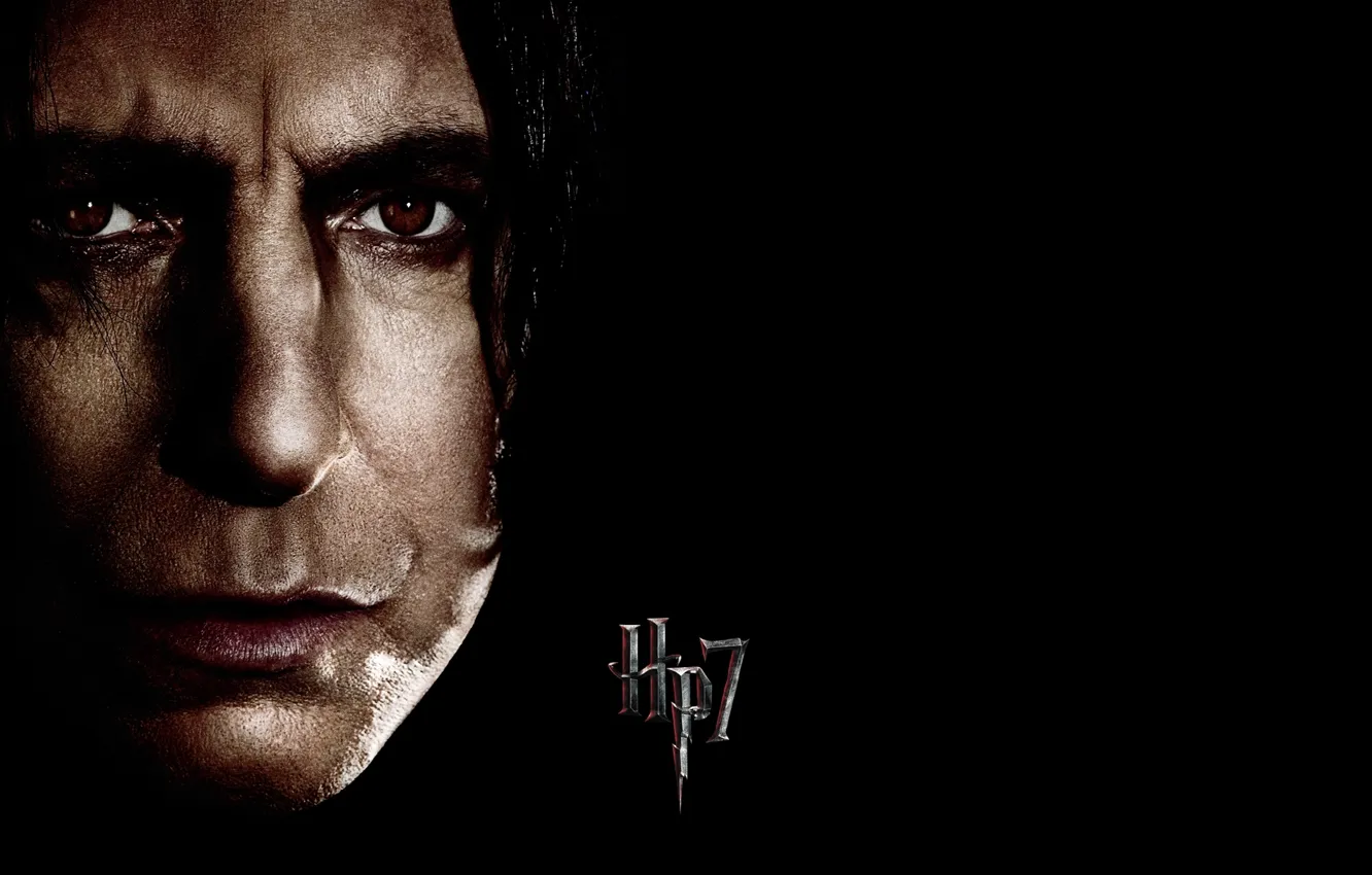 Photo wallpaper face, black background, Harry Potter, Severus Snape, HP 7, Alan Rickman, Alan Rickman, Severus Snape