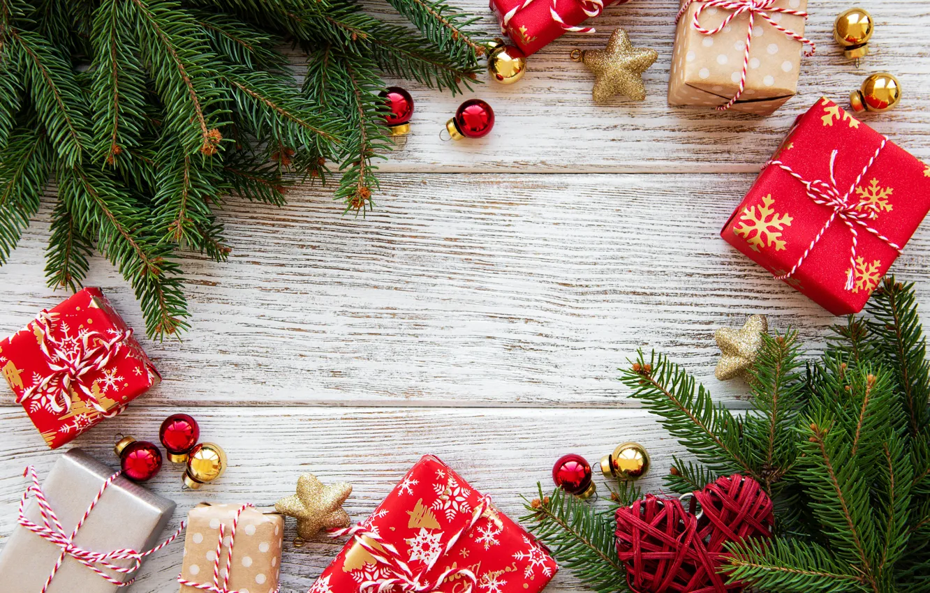 Photo wallpaper branches, holiday, gift, new year, composition, Olena Rudo