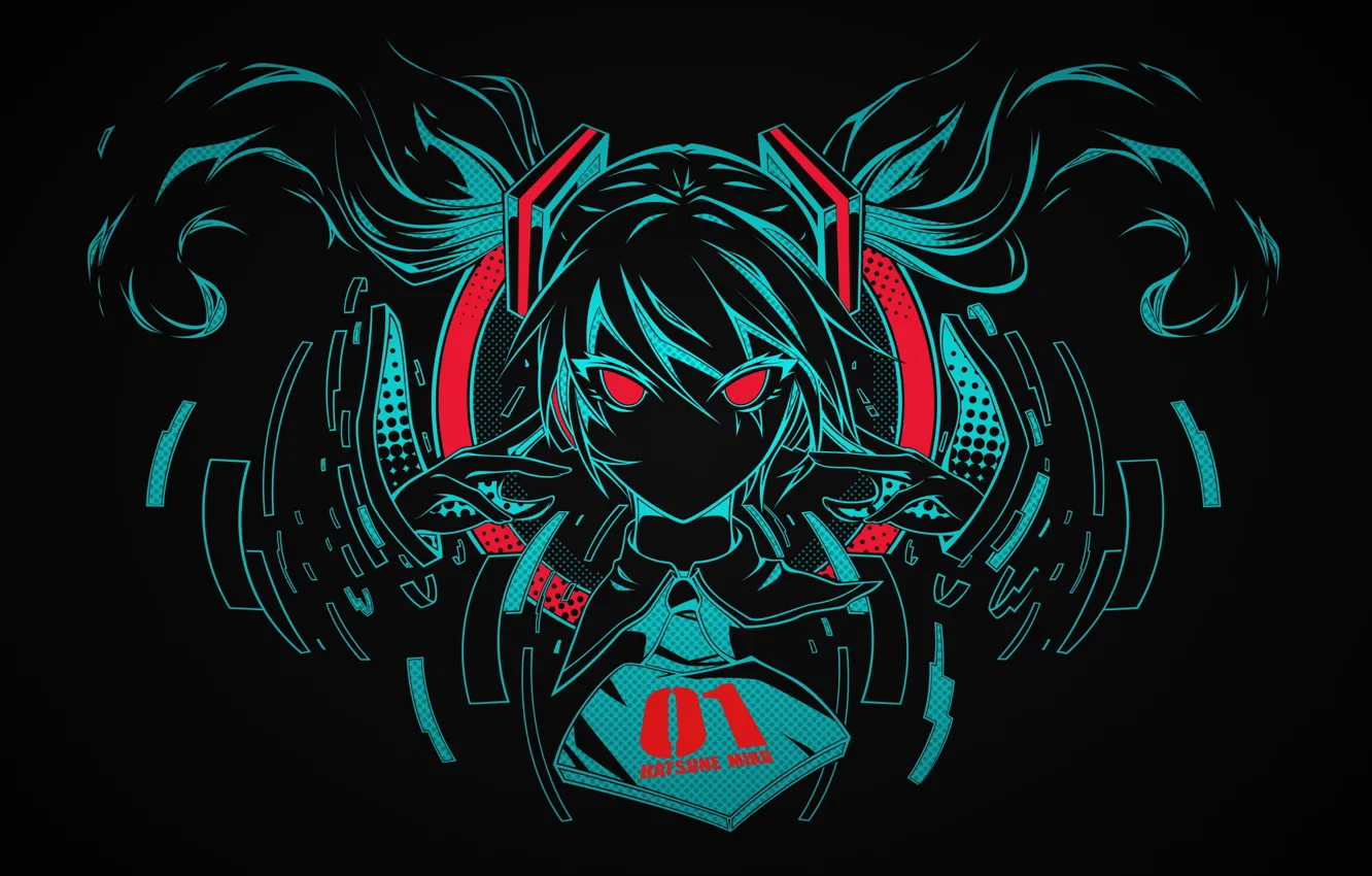 Photo wallpaper look, minimalism, Hatsune Miku, Vocaloid, Vocaloid, black background, Hatsune Miku