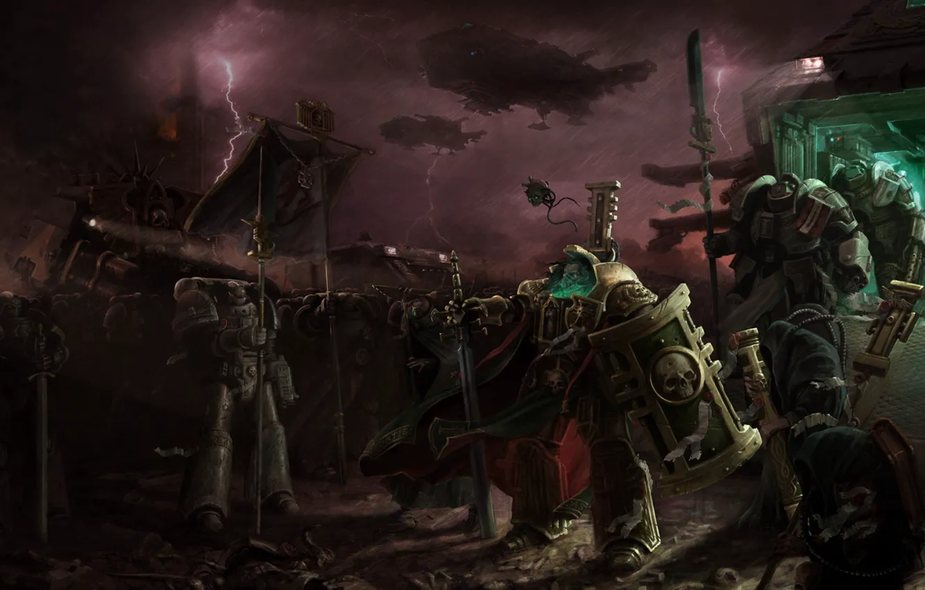 Photo wallpaper the storm, ships, fighters, Warhammer 40k, the commander