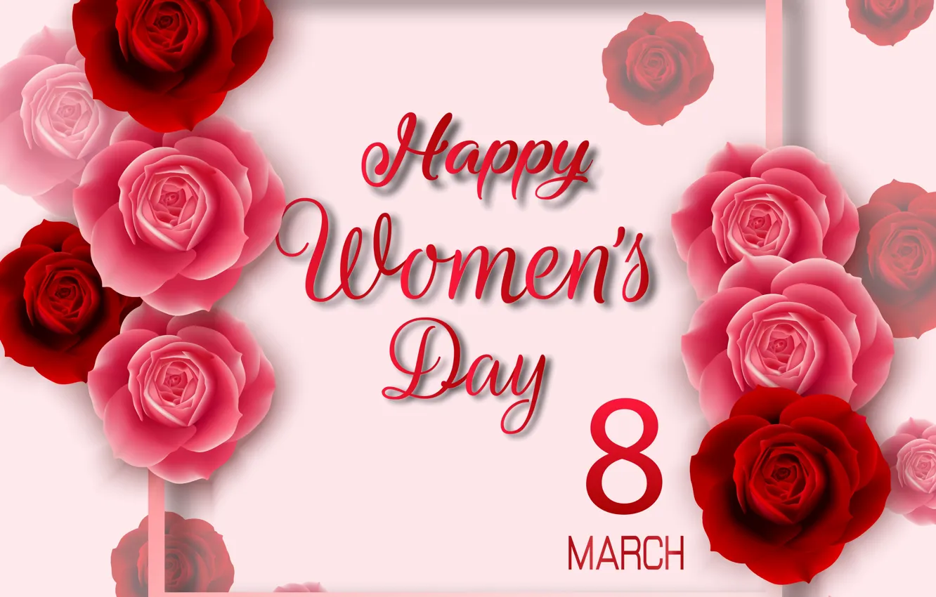 Photo wallpaper roses, congratulations, postcard, women's day, 8-Mar