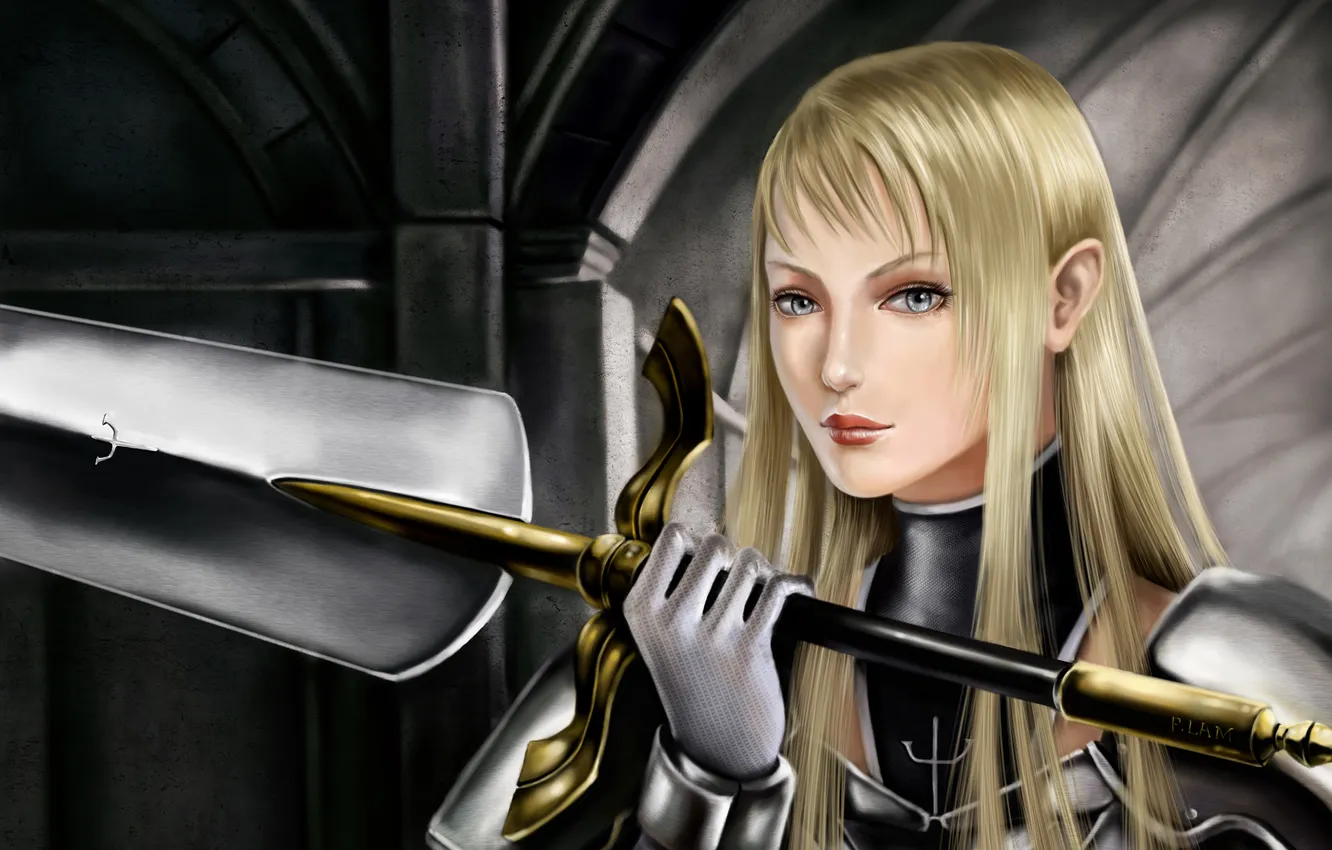 Photo wallpaper girl, sword, armor, art, Claymore, blade, ni6htmare01, Galatea