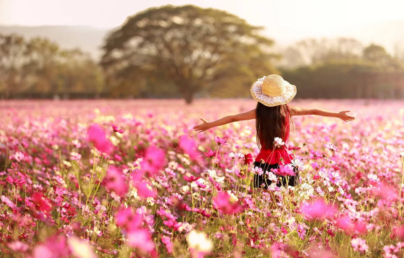 Photo wallpaper summer, flowers, mood, girl
