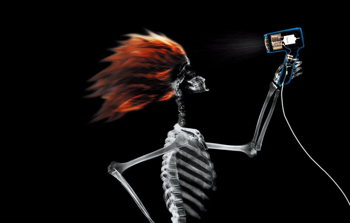 Photo wallpaper girl, x-ray, the, Hairdryer