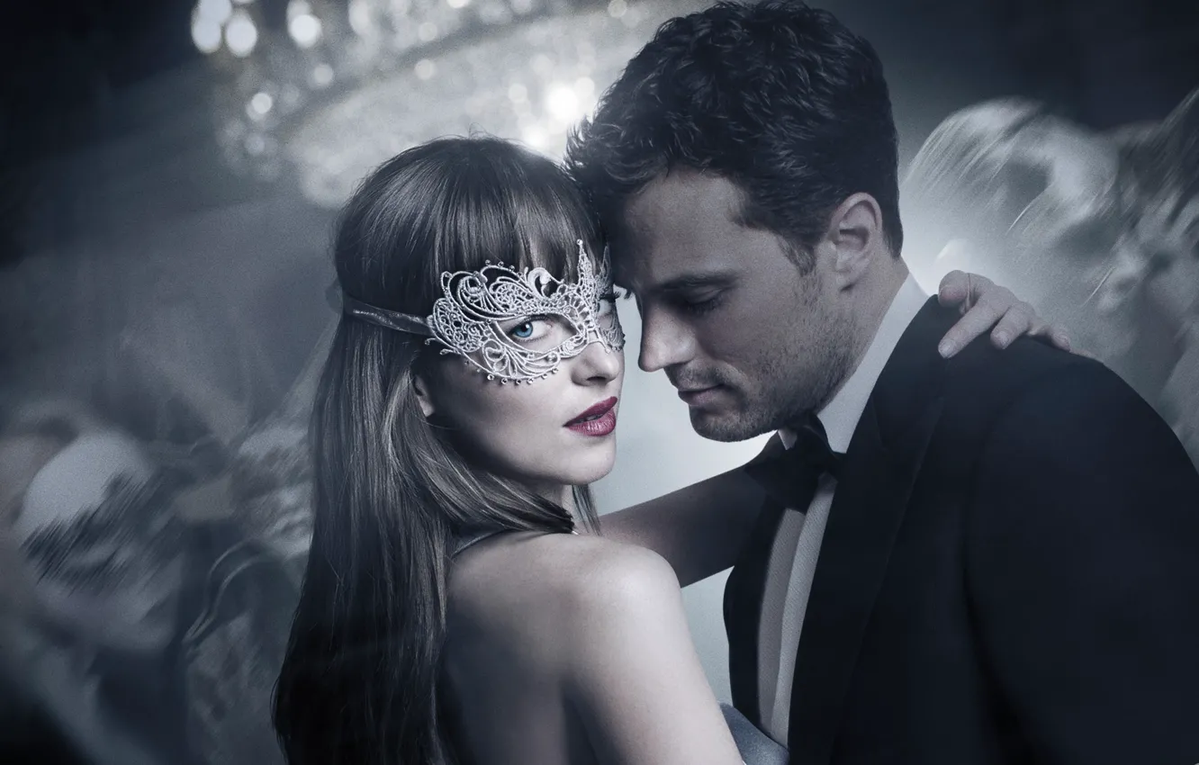 Photo wallpaper cinema, Anastasia, movie, film, mask, Dakota Johnson, Jamie Dornan, Fifty Shades of Grey