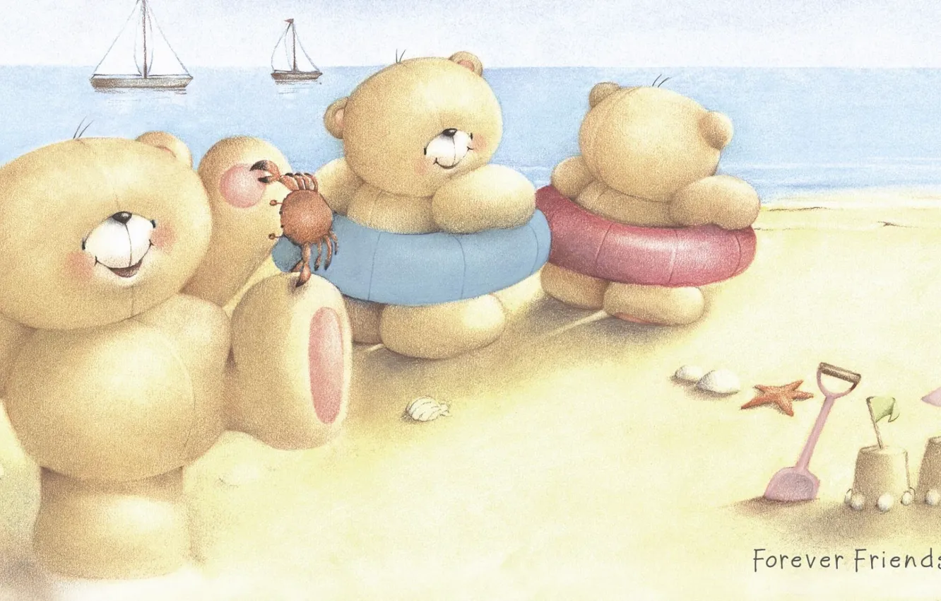 Photo wallpaper sea, summer, smile, mood, art, bear, children's, Forever Friends Deckchair bear