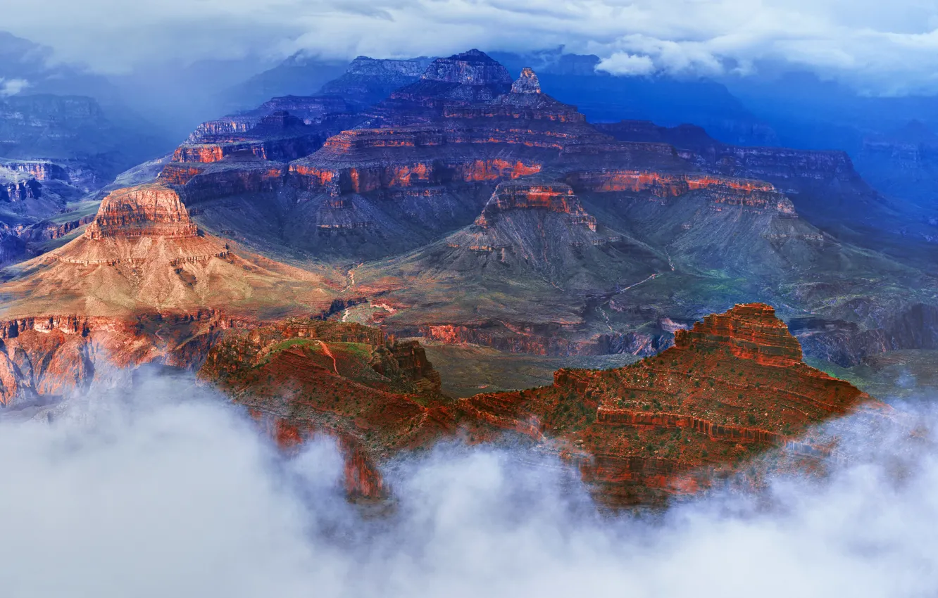Photo wallpaper clouds, mountains, rocks, panorama, USA, The Grand Canyon, the view from the top