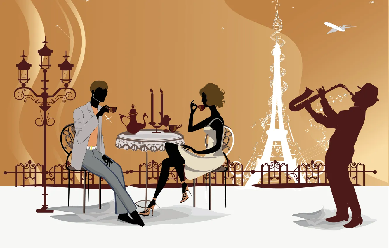 Photo wallpaper Paris, cafe, Eiffel tower
