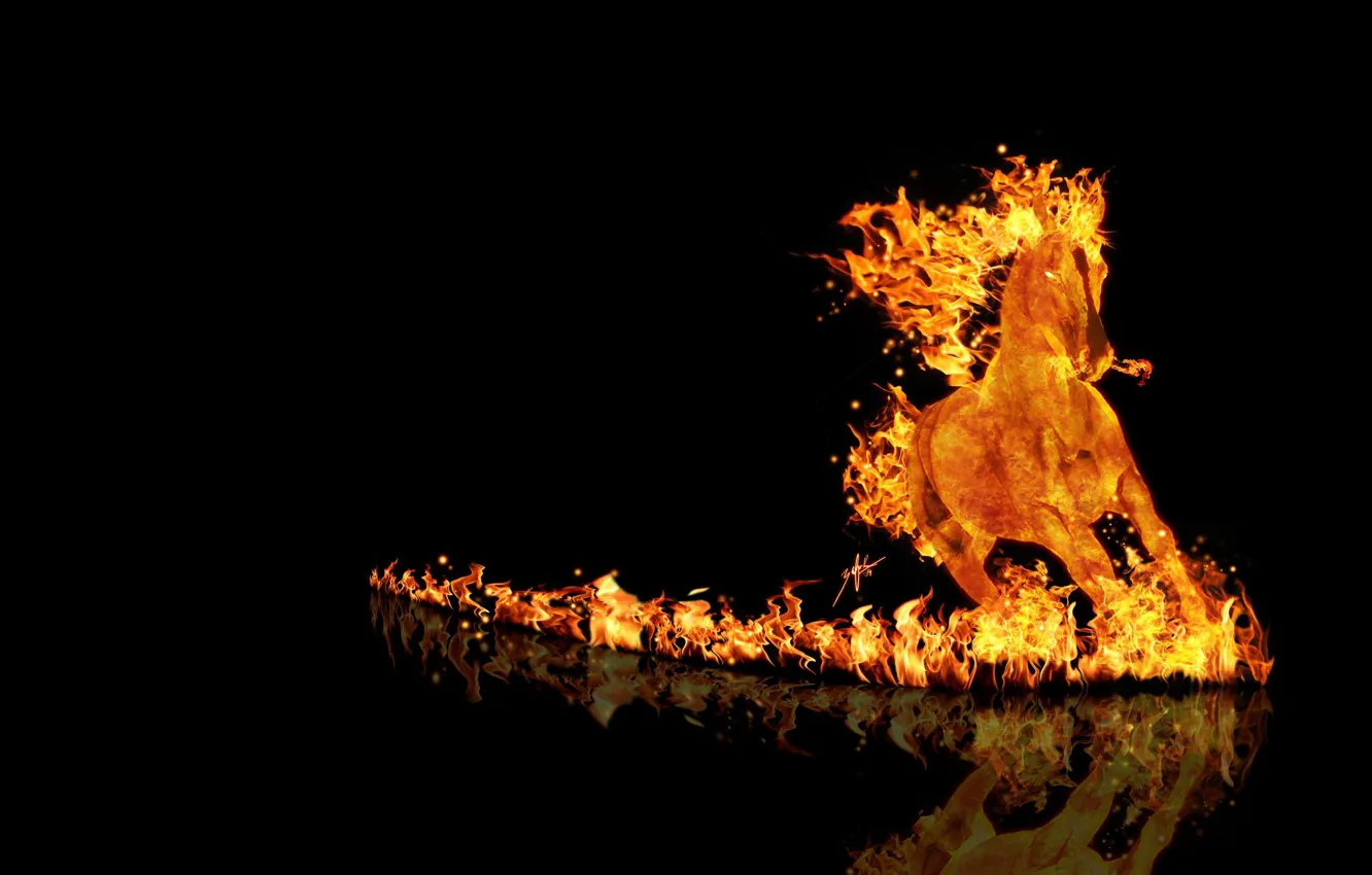 Photo wallpaper fire, horse, running