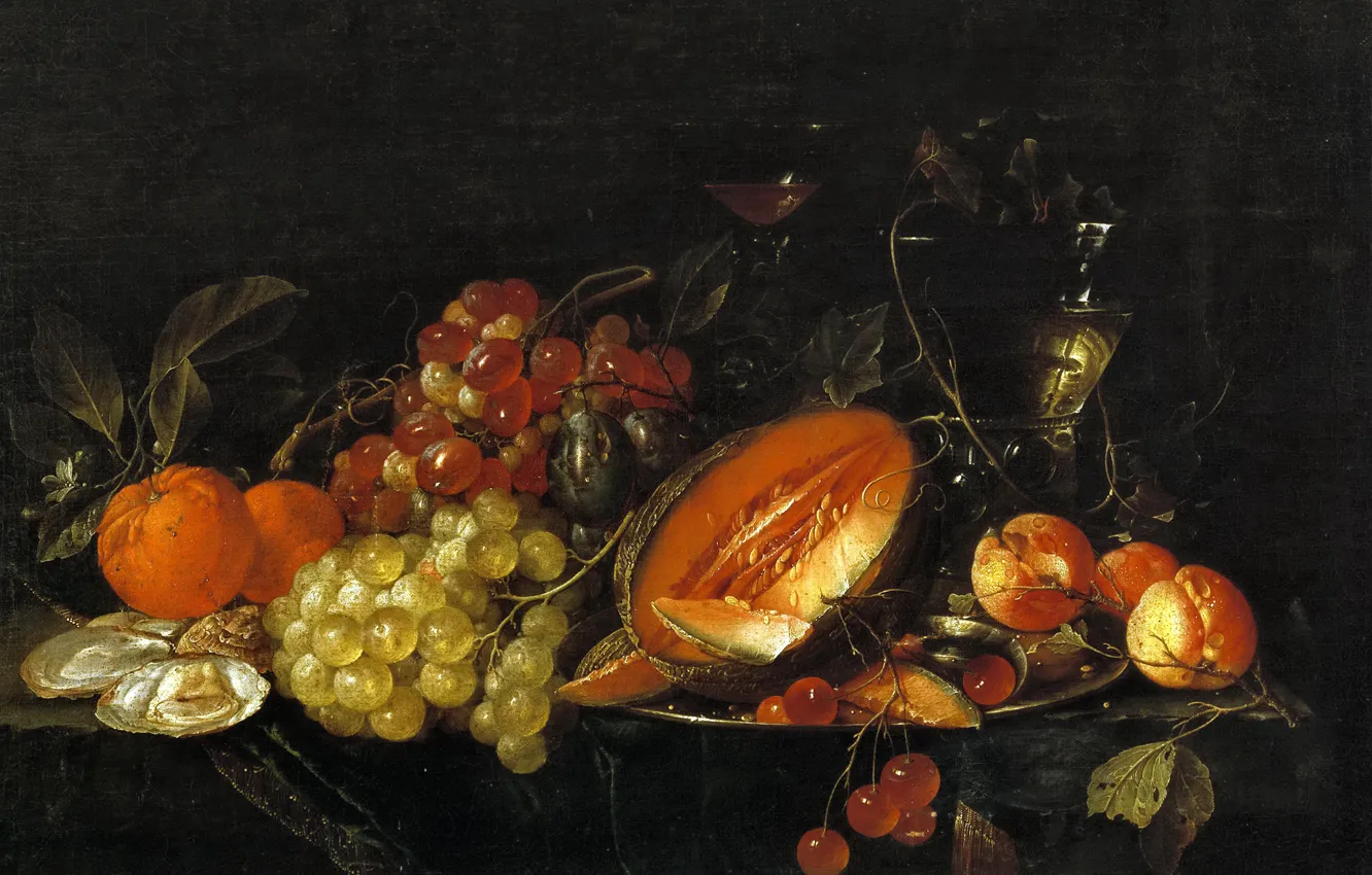 Photo wallpaper berries, picture, fruit, fruit, Still life, Cornelis de hem