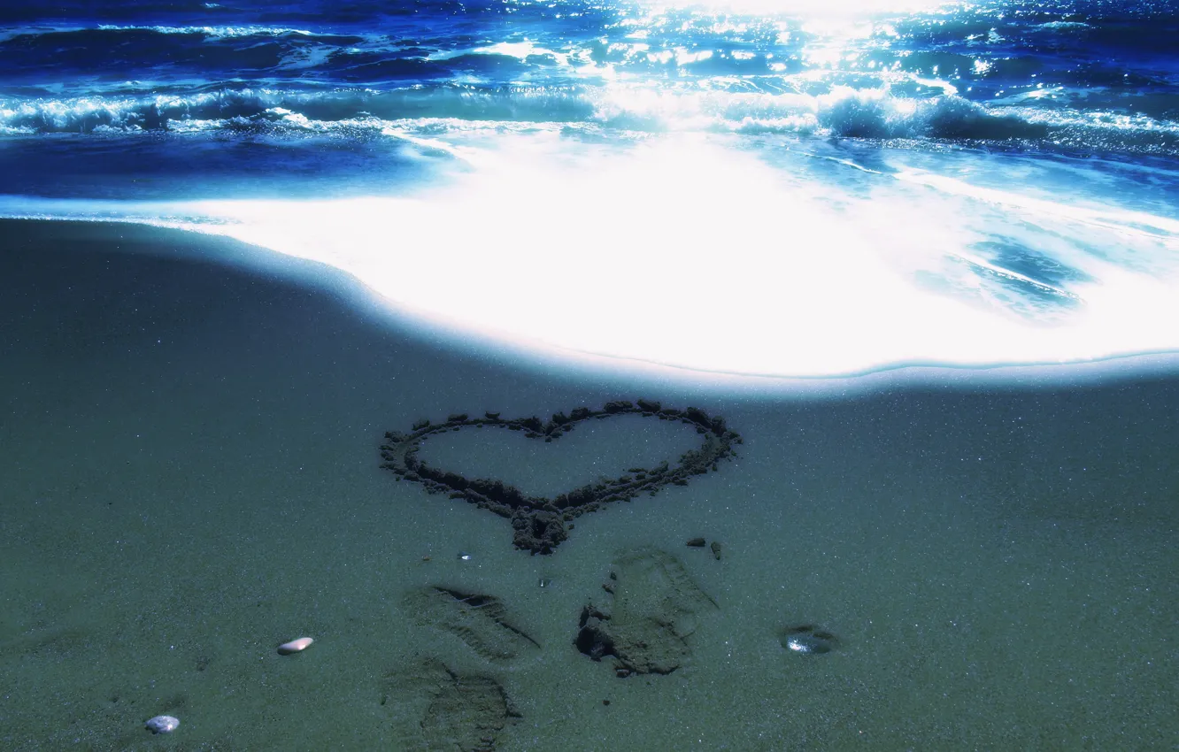 Photo wallpaper sand, sea, beach, heart