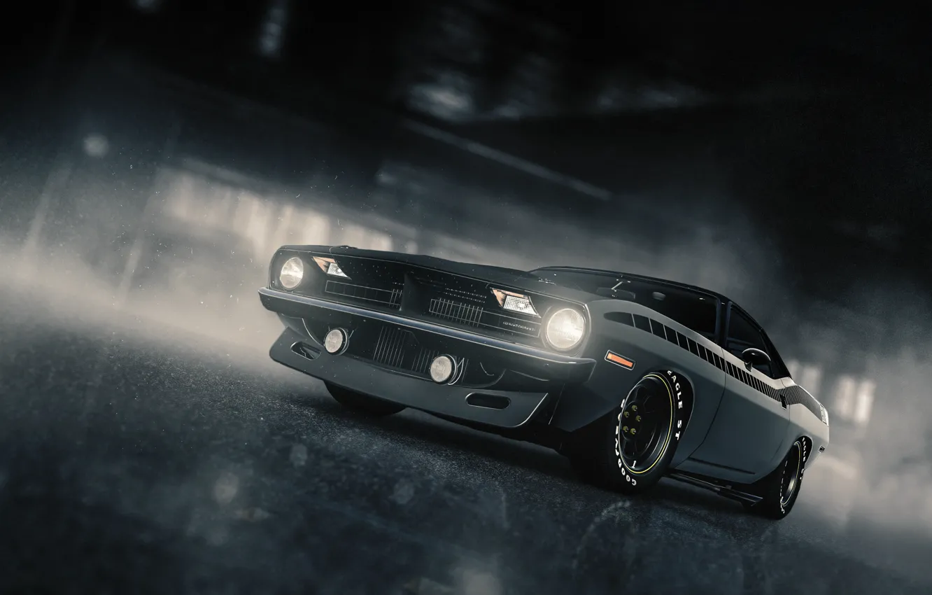 Photo wallpaper rain, Plymouth, Plymouth Barracuda, Gran Turismo 6