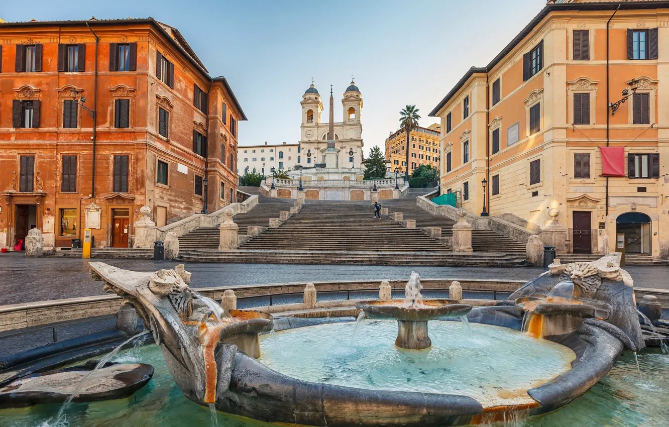 Photo wallpaper Rome, Italy, The Spanish steps, Espana, The Fountain Of The Old Boat