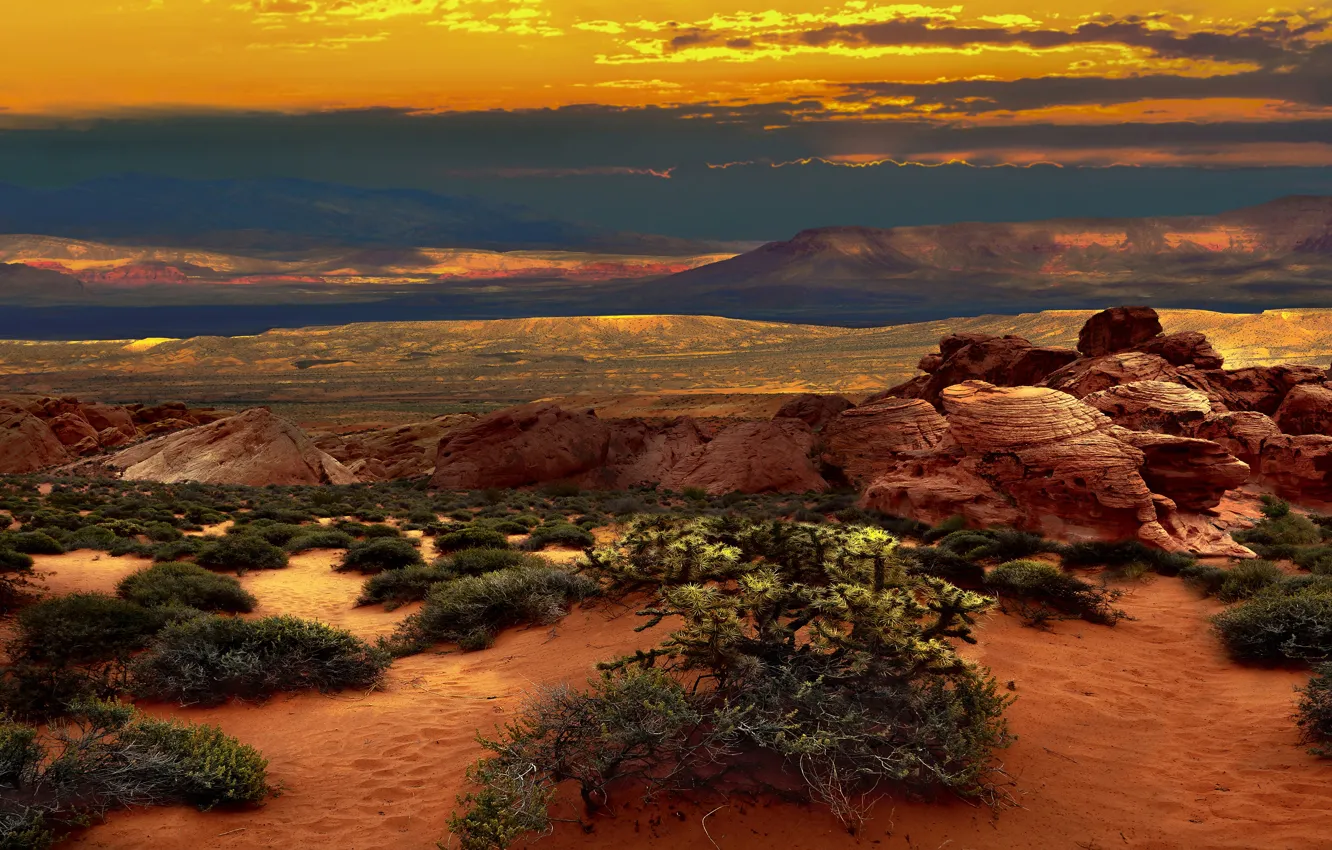 Photo wallpaper sand, the sky, clouds, landscape, mountains, clouds, nature, stones