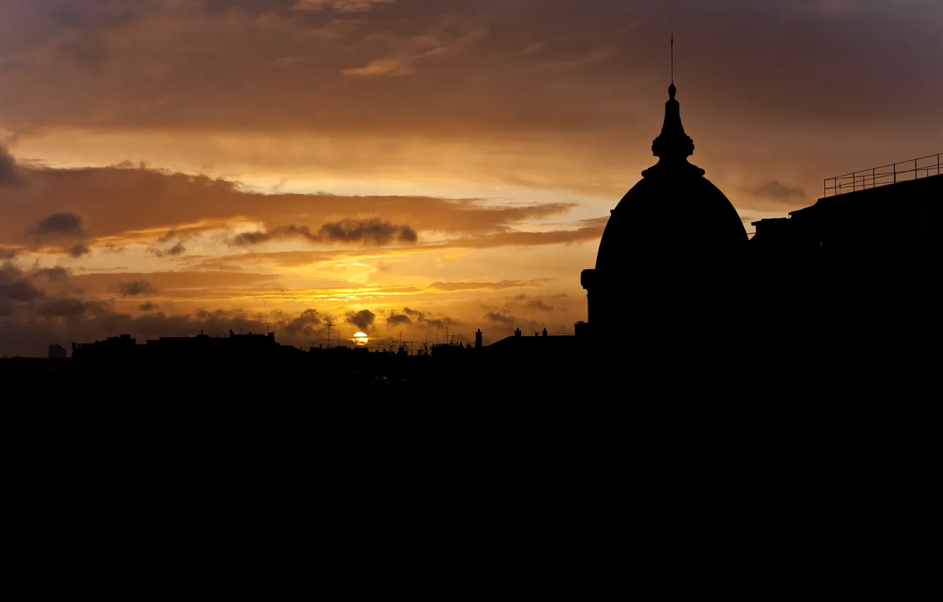 Photo wallpaper the sun, sunset, Paris, roof, silhouette