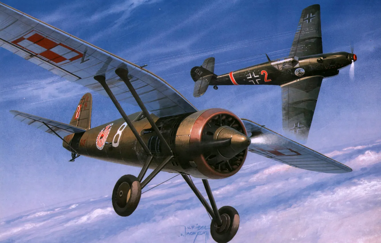 Photo wallpaper the sky, figure, fighter, art, German, dogfight, fighter-monoplane, single-engine