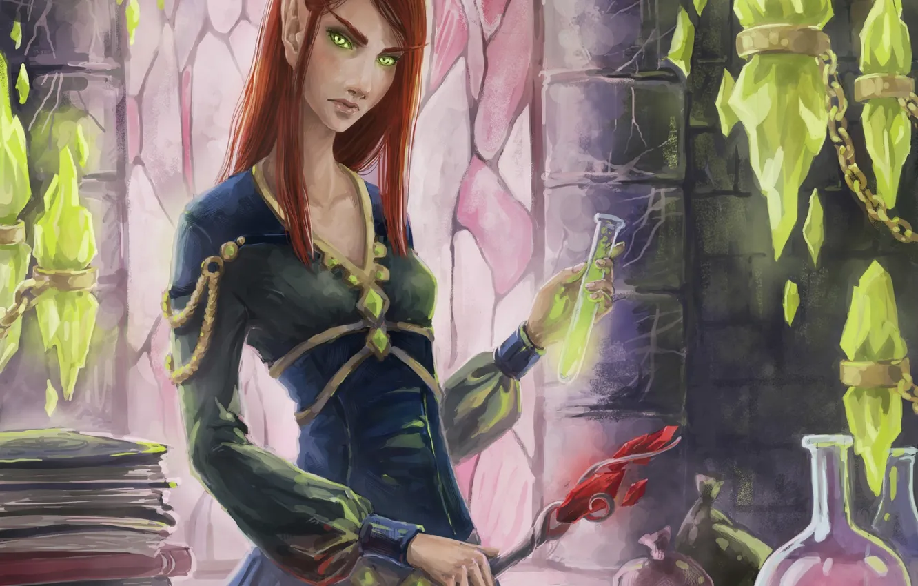 Photo wallpaper girl, elf, art, book, World of Warcraft, elf, bulb, rod