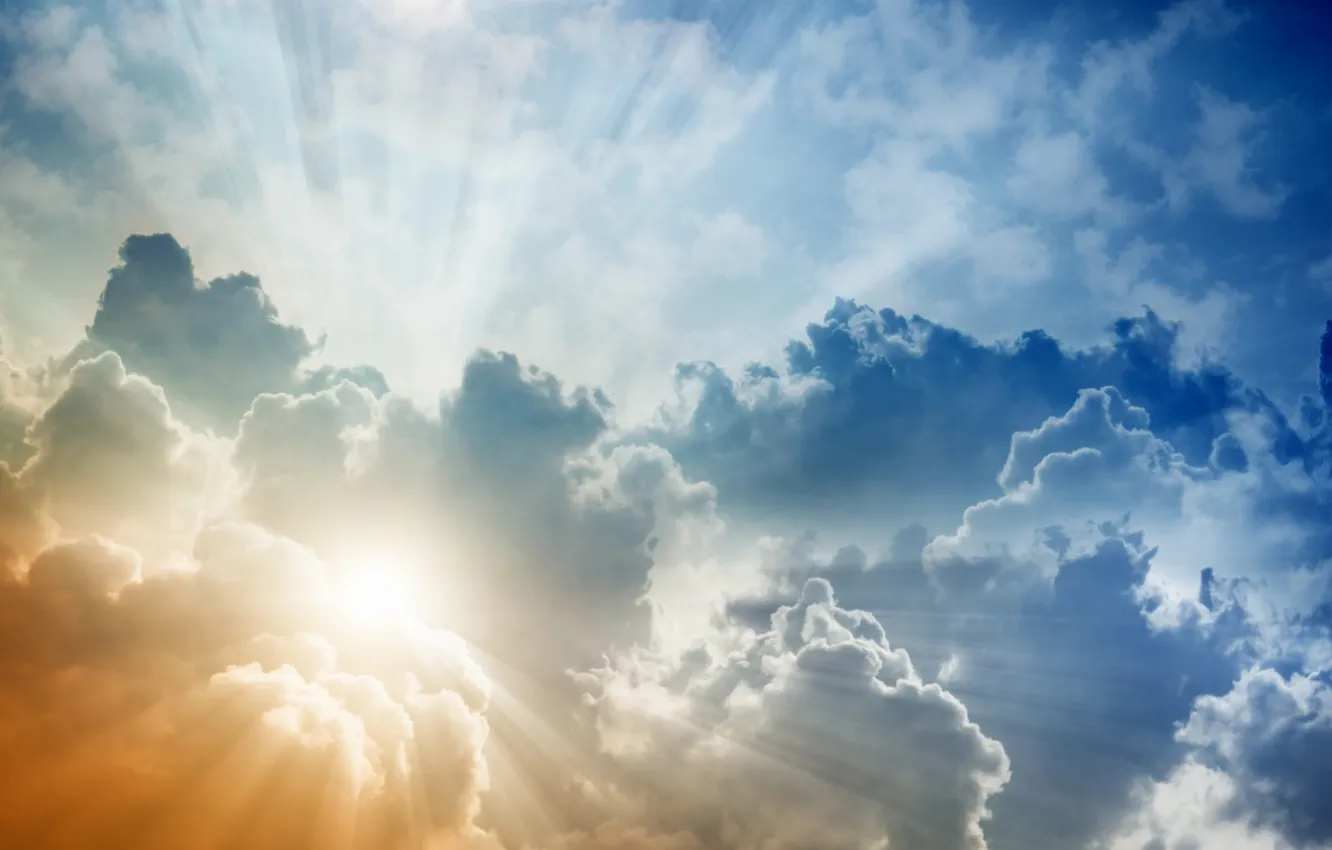 Photo wallpaper the sky, clouds, rays