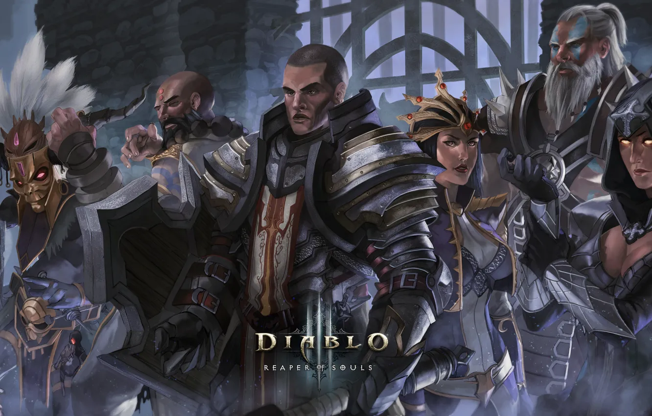 Photo wallpaper Diablo 3, wizard, monk, Demon Hunter, Witch Doctor, Barbarian, Crusader