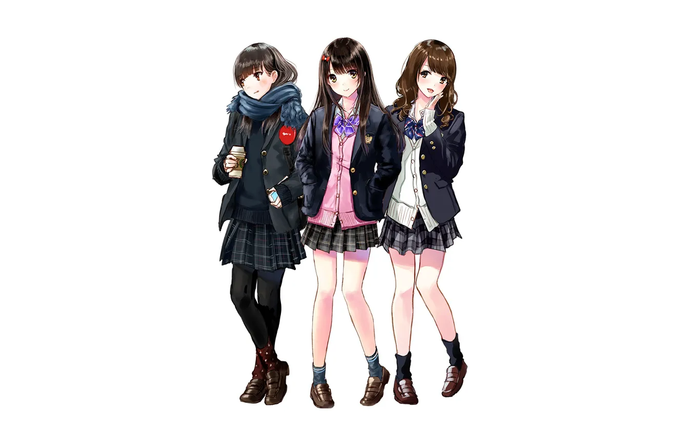 Photo wallpaper girls, Schoolgirls, trio