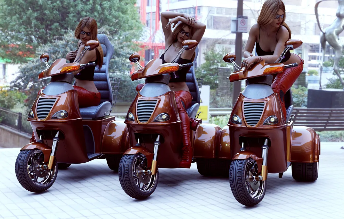 Photo wallpaper girl, street, triplets