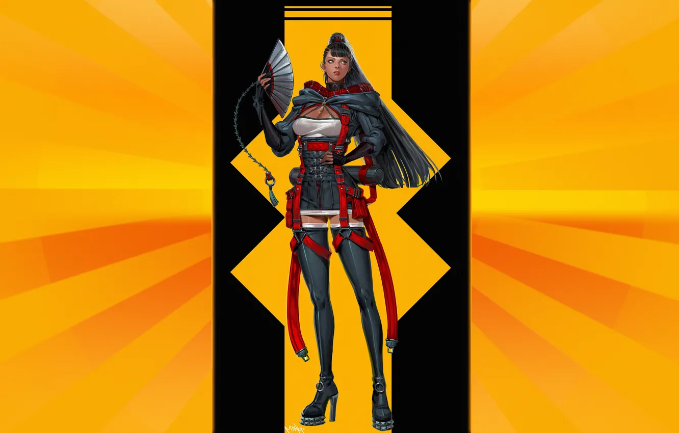 Photo wallpaper girl, minimalism, fan, art, costume, girl, art, Minimalism