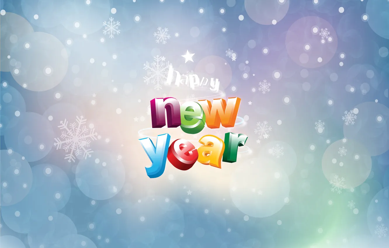 Photo wallpaper circles, snowflakes, background, the inscription, happy new year, congratulations, Christmas Wallpaper