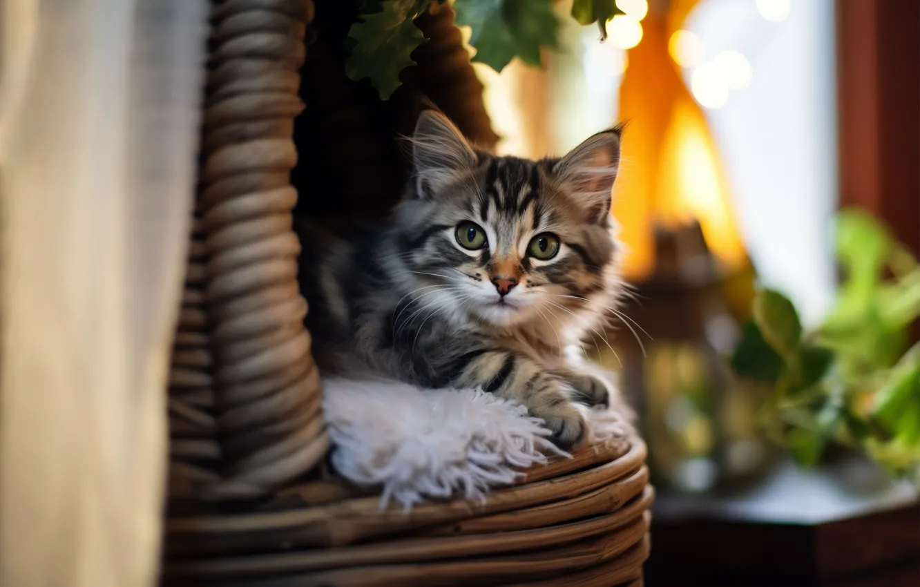 Photo wallpaper cat, look, light, pose, window, lies, fur, kitty