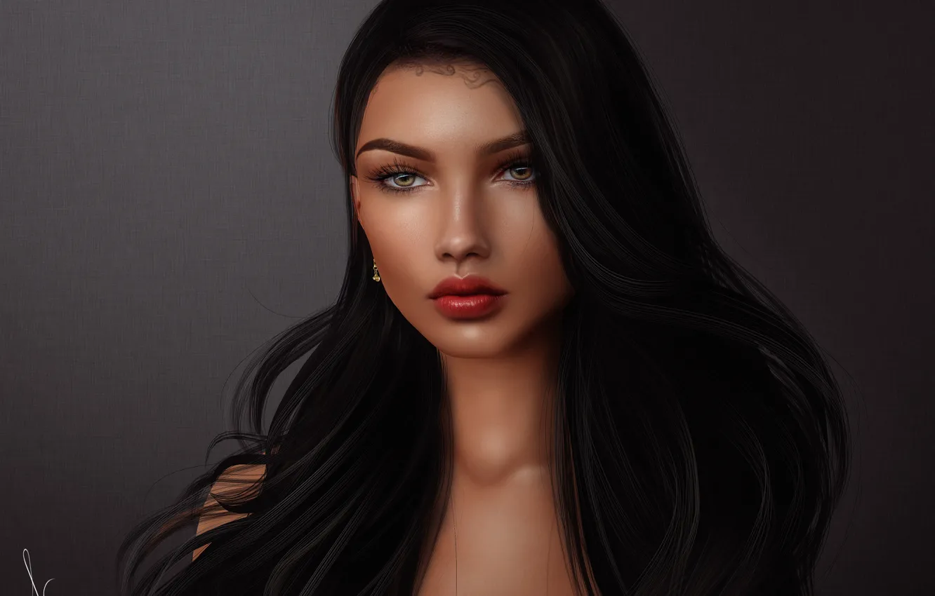 Photo wallpaper look, face, background, hair, brunette, beauty