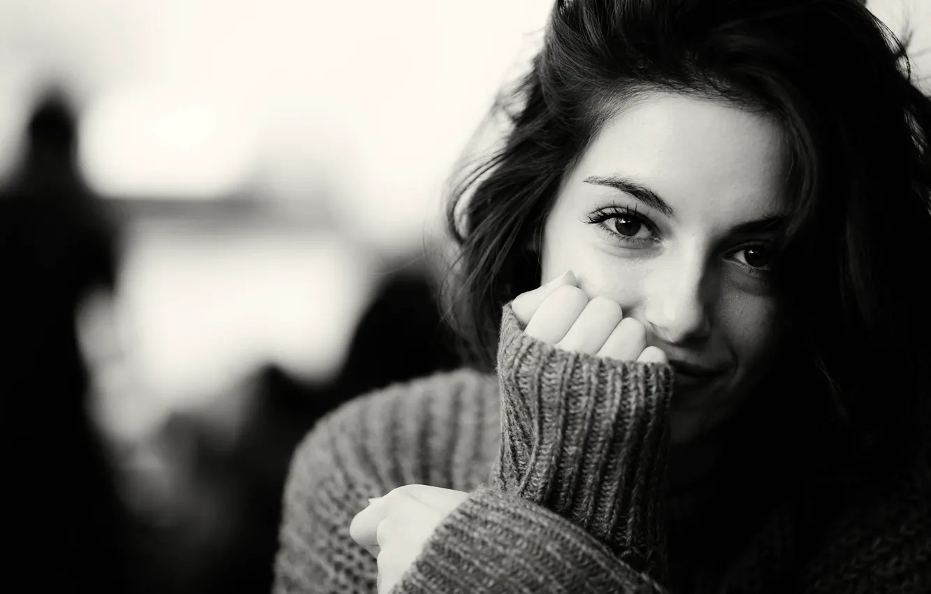 Photo wallpaper look, pose, model, portrait, makeup, brunette, hairstyle, black and white