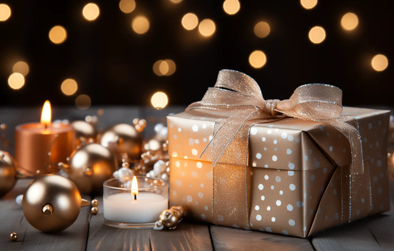 Photo wallpaper decoration, gift, balls, new year, Christmas, Christmas, balls, bokeh