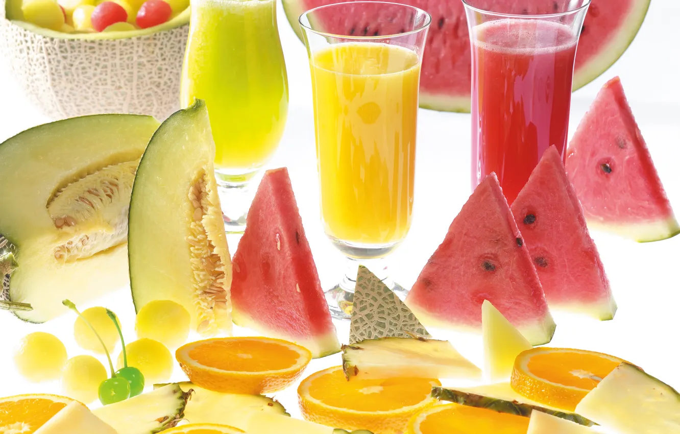 Photo wallpaper glass, orange, watermelon, juice, melon