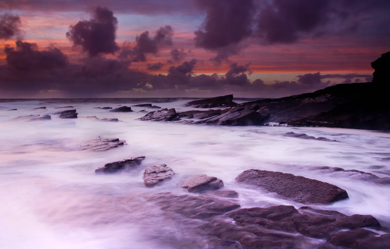 Photo wallpaper sea, autumn, the sky, water, stones, the ocean, rocks, stream