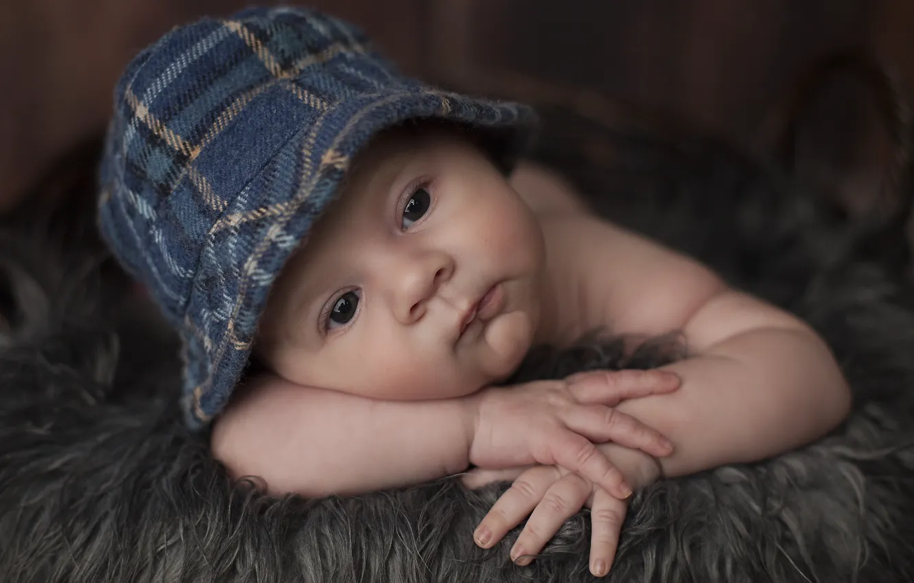 Photo wallpaper children, face, portrait, boy, cap, baby, child, Wallpaper from lolita777