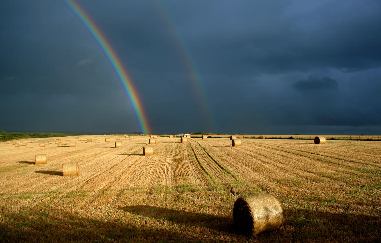 Photo wallpaper field, the sky, rainbow, contrast, rolls