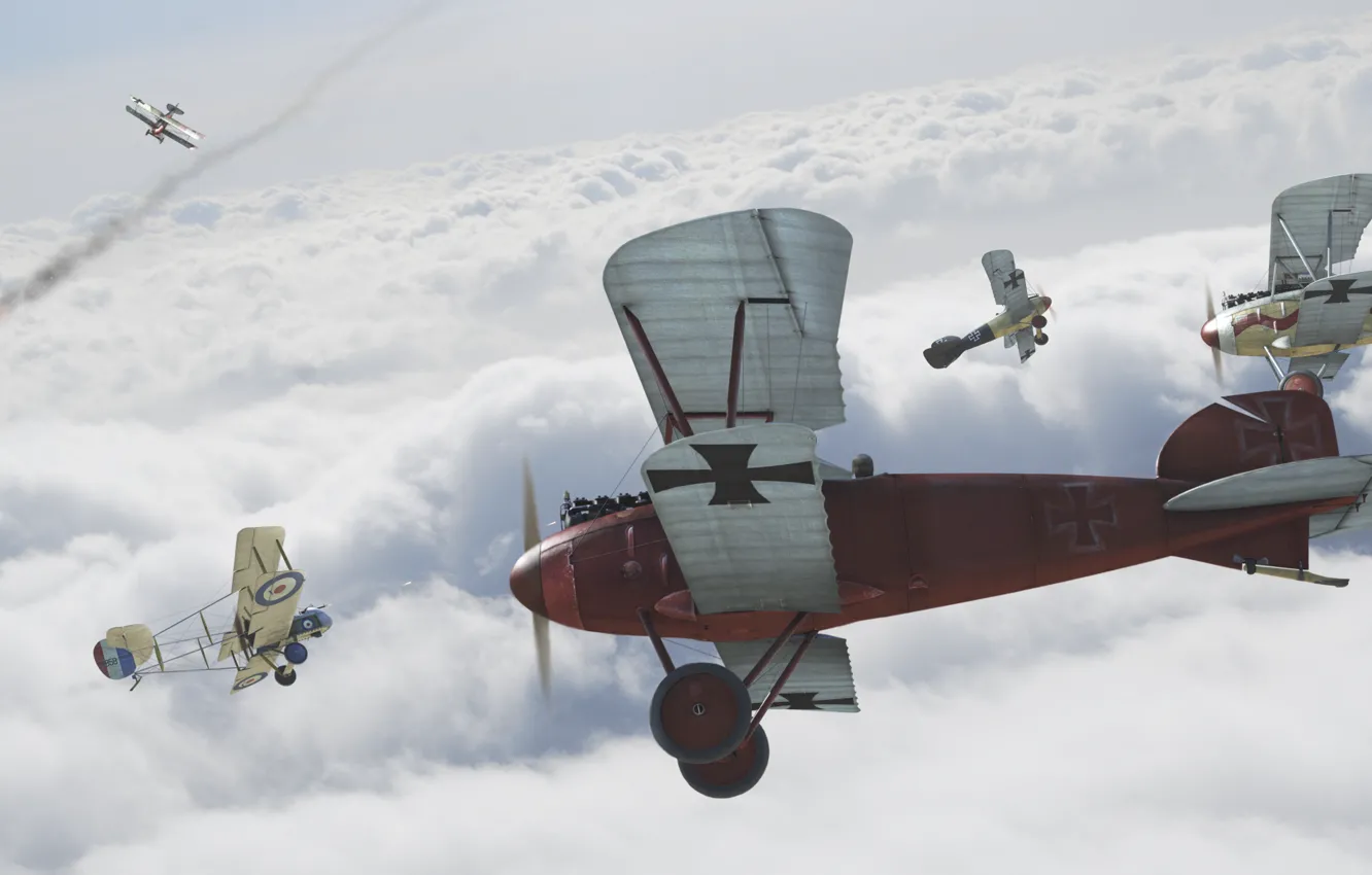 Photo wallpaper the sky, battle, the plane, biplane