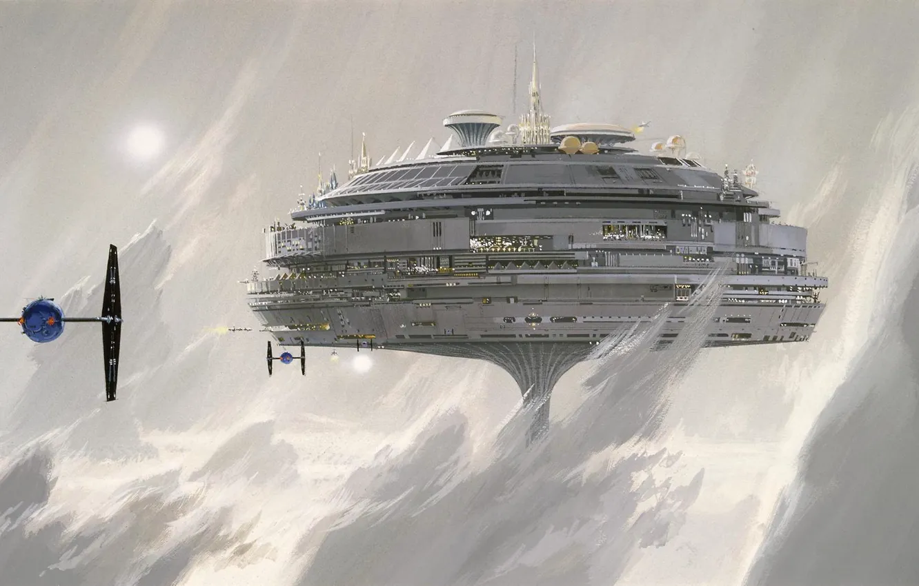 Photo wallpaper science fiction, space elevator, space station