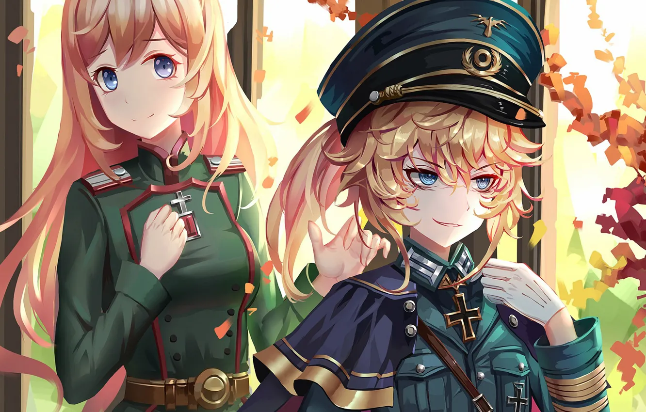 Photo wallpaper girl, soldier, military, war, anime, blonde, asian, manga